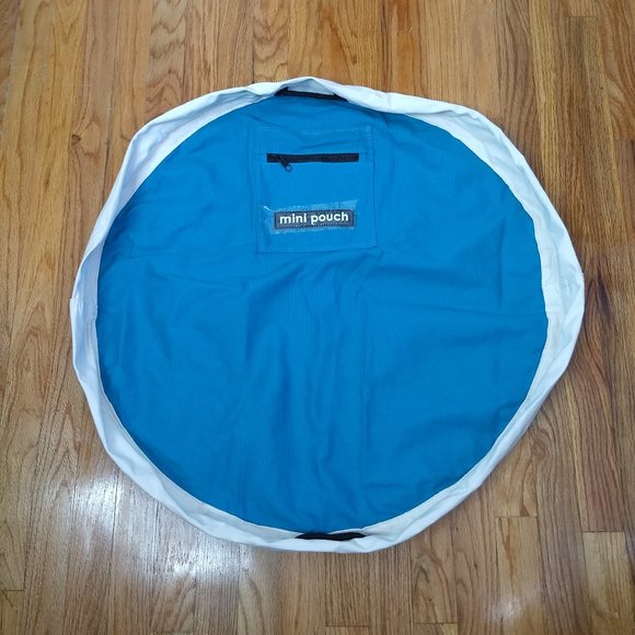 Mini Pouch Toy Mat Portable Storage Teal Blue Beige Zippered Pocket Cotton - Picture 1 of 9